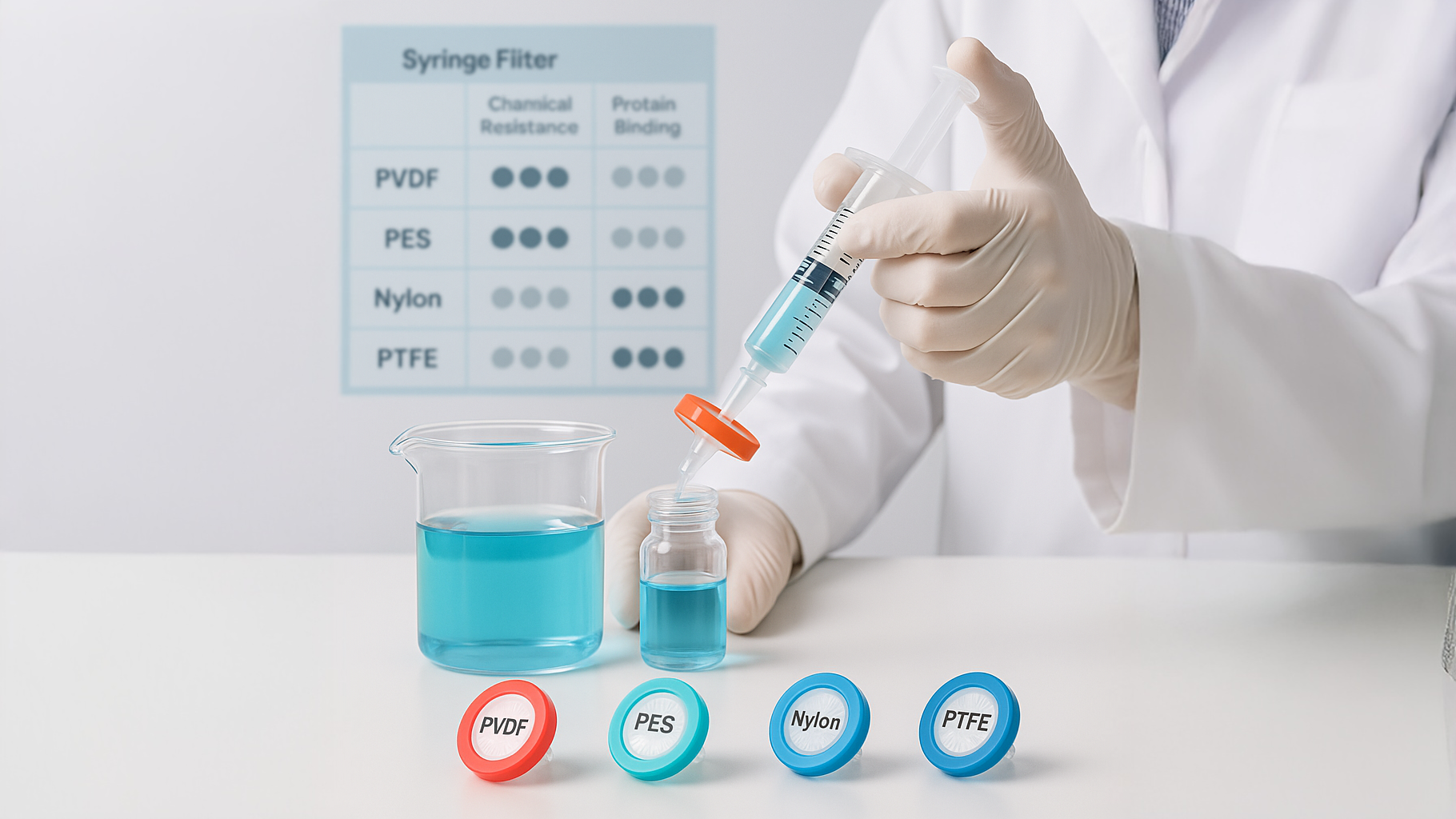 PVDF, PES, Nylon, PTFE 필터 차이점과 선택 가이드