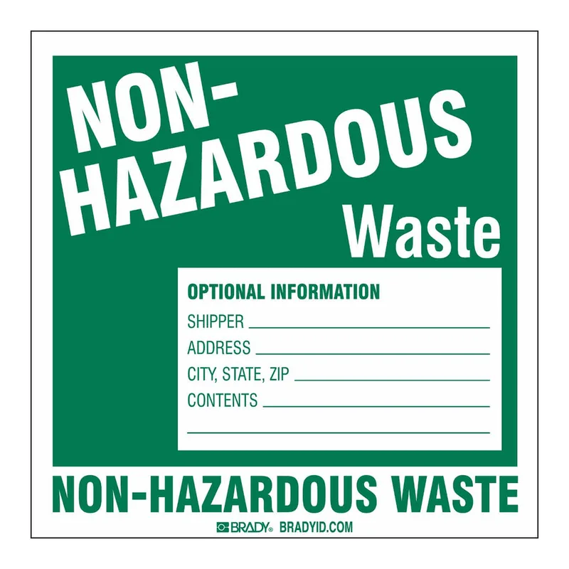 Brady NON-HAZARDOUS WASTE OPTIONAL INFORMATION SHIPPER, ADDRESS, CONTENTS Labels