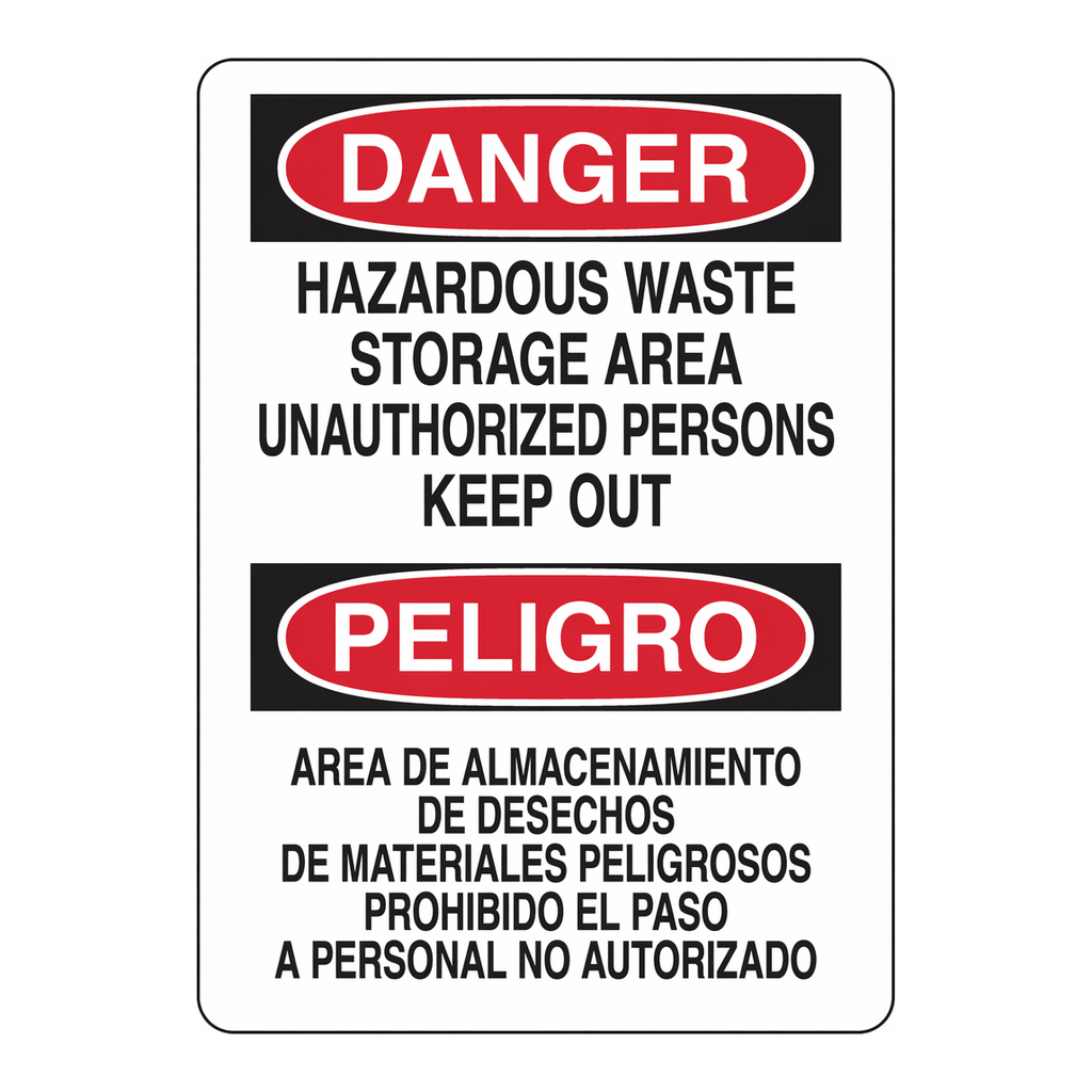 Brady Bilingual DANGER Hazardous Waste Storage Area Unauthorized Persons Keep Out Sign