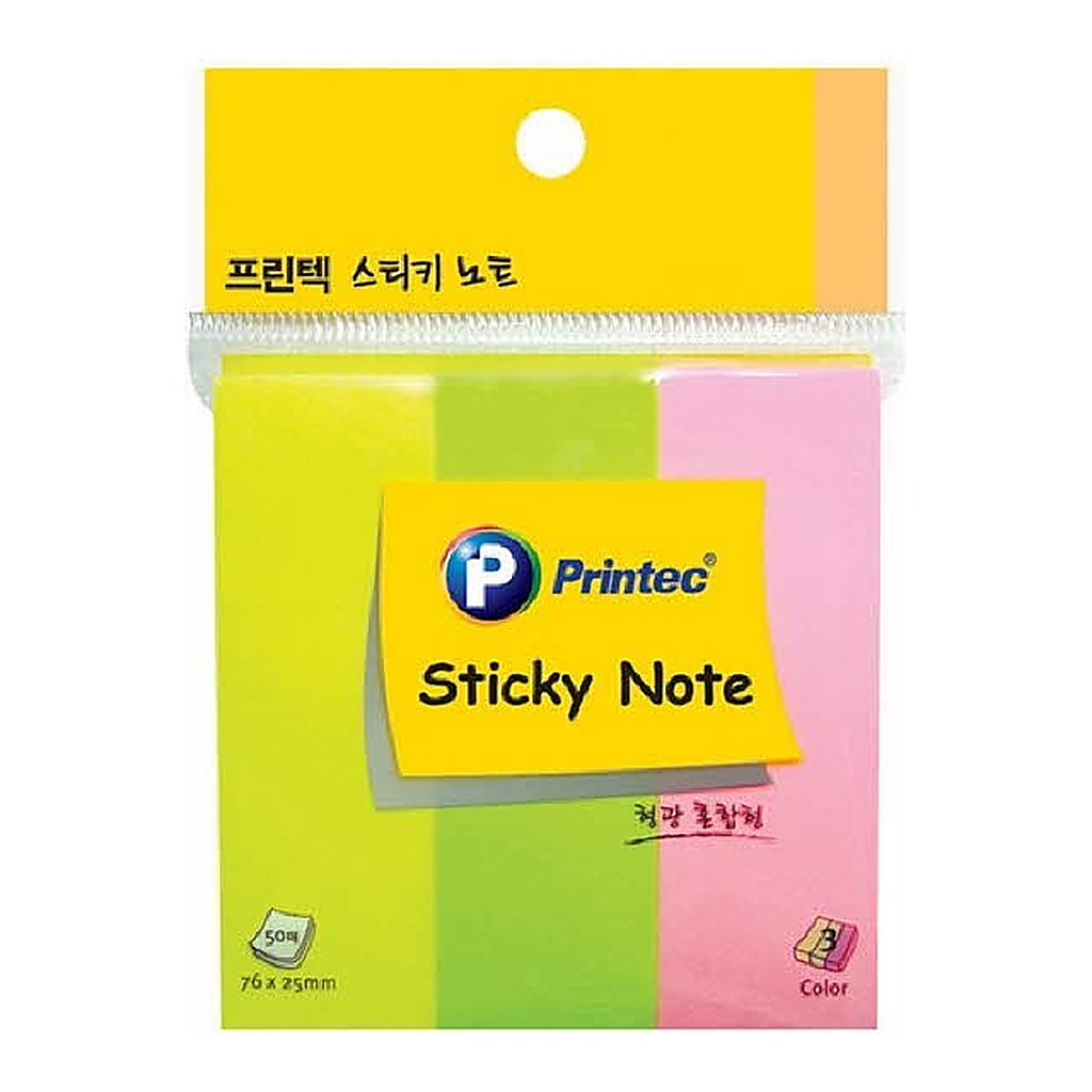 OFFICENEX 프린텍 A020 스티키노트 혼합형 형광3색(노랑, 연두, 핑크) 76*25 50매
