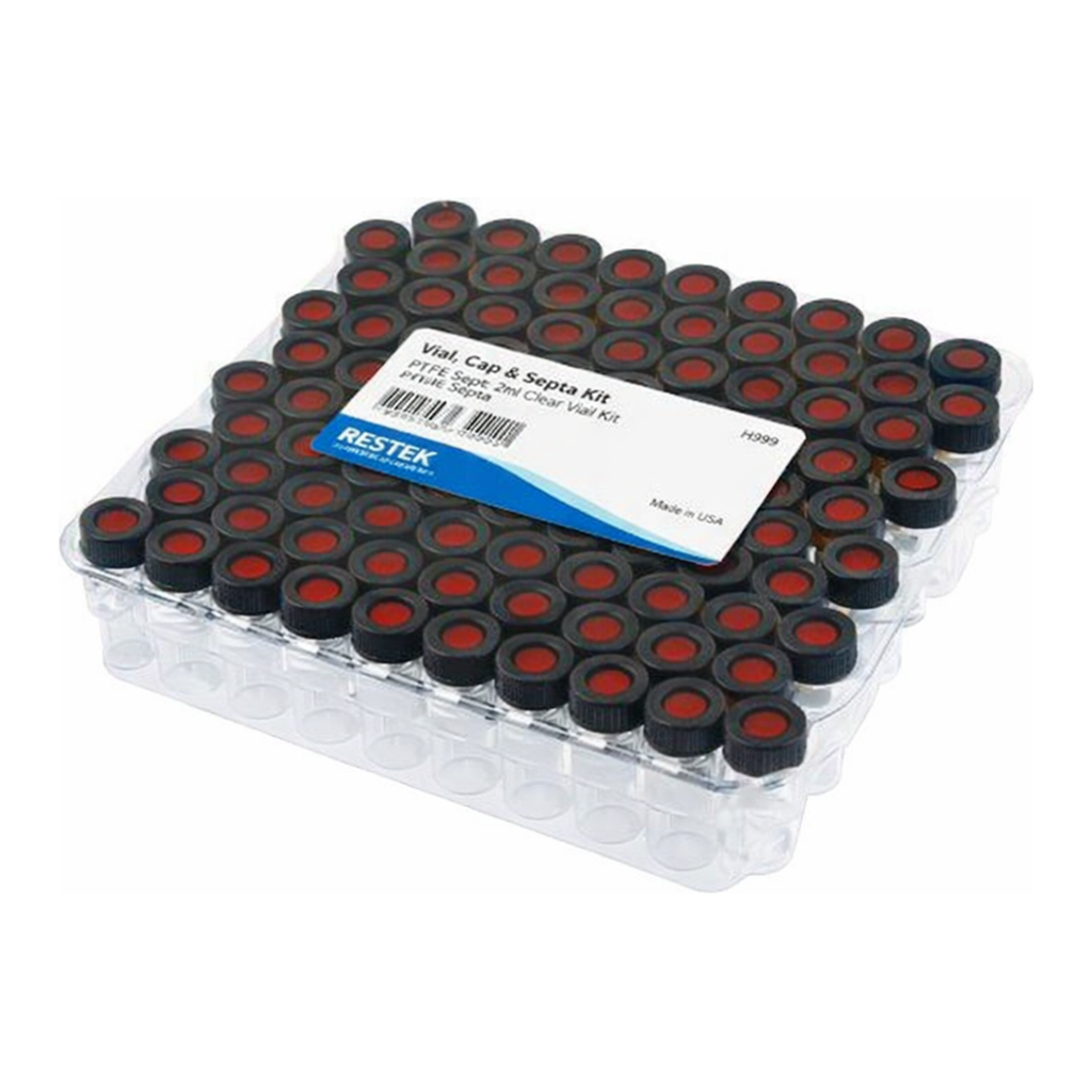Restek Vial, Cap & Septa Kit, 2ml Clr Red PTFE/Silicone/Red PTFE Septa 0.040in Pack of 1000