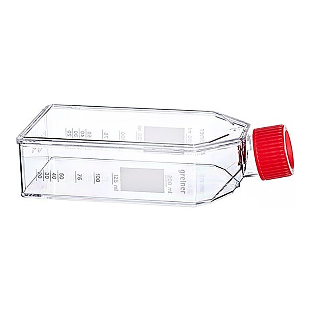 Greiner Bio One CELL CULTURE FLASK, 250 ML, 75 CM², PS,CLEAR, RED FILTER SCREW CAP, CELLSTAR® TC, STERILE, 5 PCS./BAG, TRIPLE PACKED