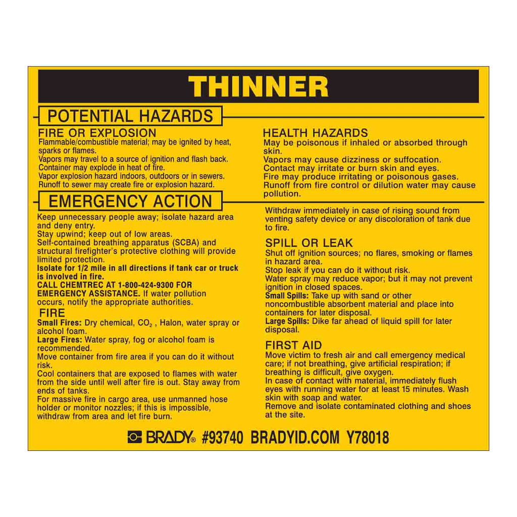 Brady THINNER Labels