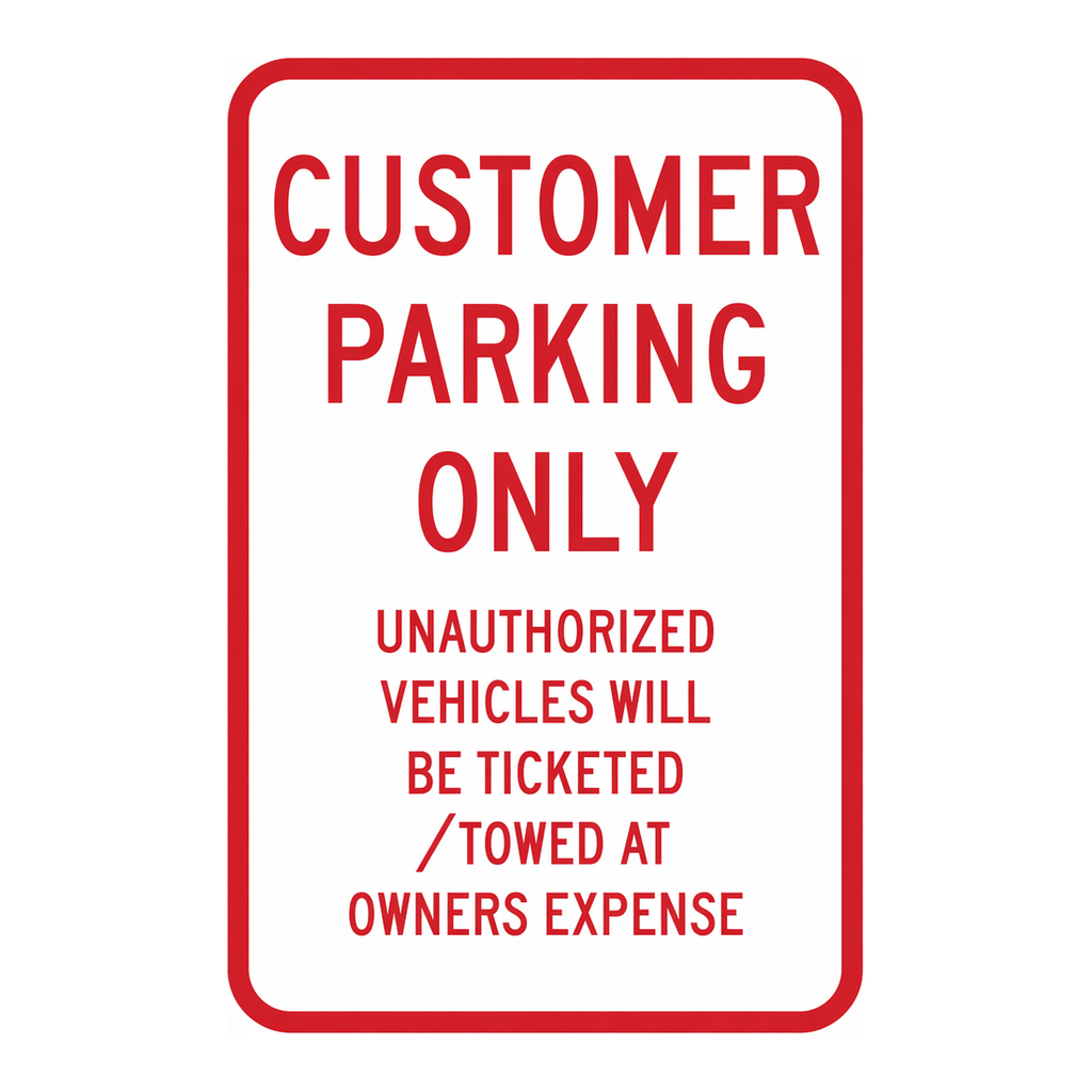 Brady Customer Parking Only Unauthorized Vehicles Will Be Ticketed Towed At Owner Expense Sign