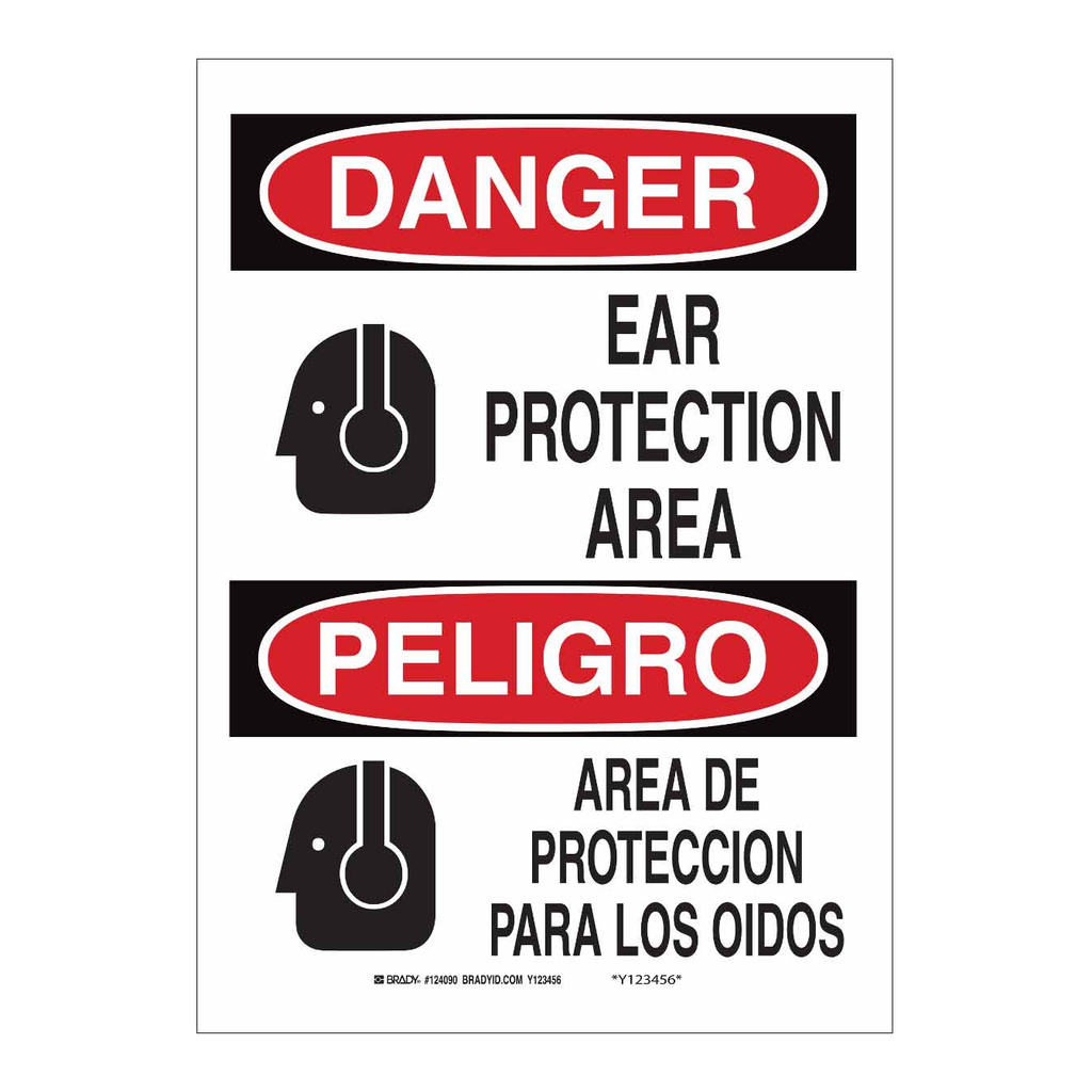 Brady Bilingual DANGER Ear Protection Area Sign