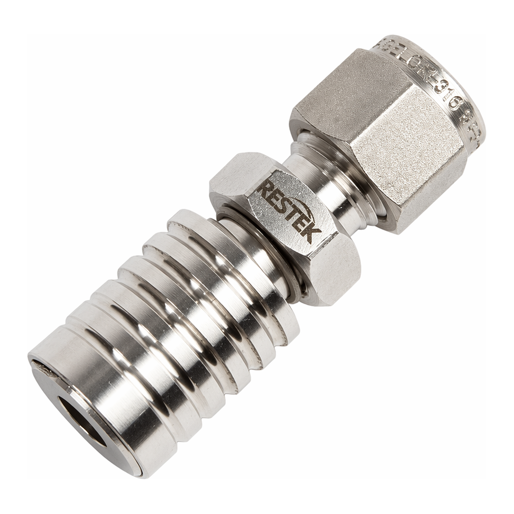 Restek Female RAVEqc Valve to 1/4" Male Compression Fitting - High Flow Open position