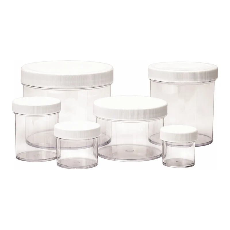 Thermo Fisher Scientific Clear Polystyrene Jars with White Polypropylene PE Foam Cap