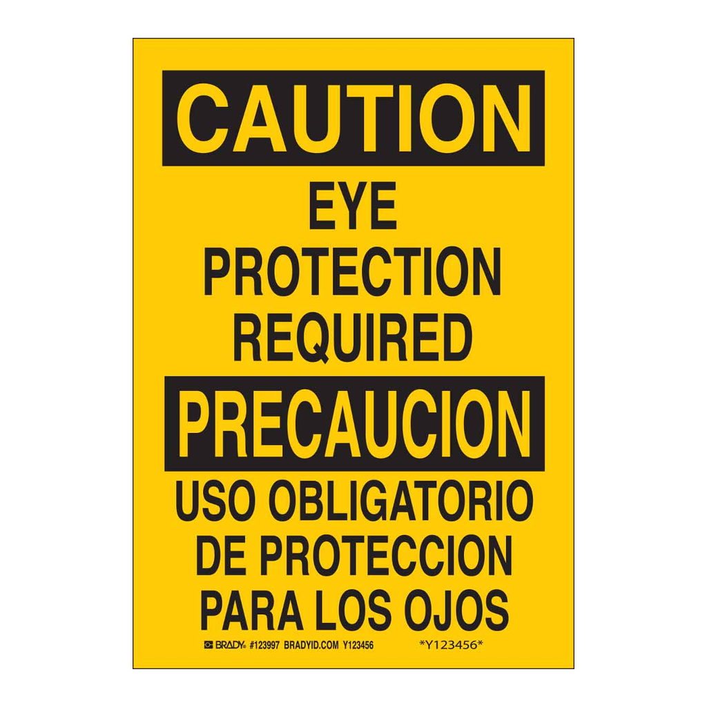 Brady Bilingual CAUTION Eye Protection Required Sign