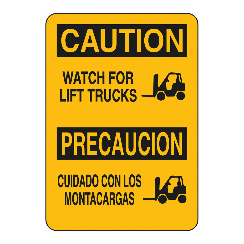 Brady Bilingual CAUTION Watch For Lift Trucks Sign