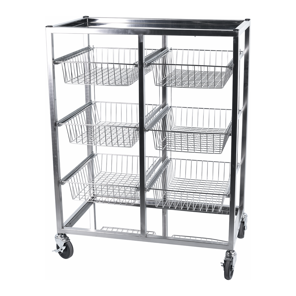 Glassware Cart with Basket 스테인레스 바스켓 카트, 미닫이 서랍 방식