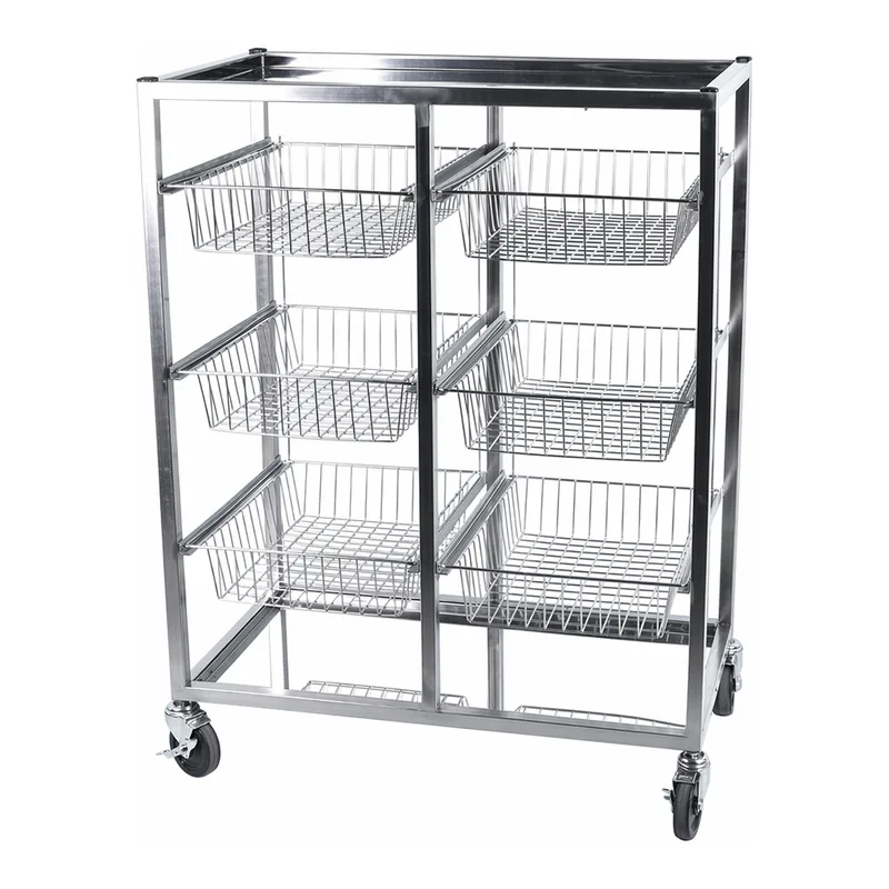 Glassware Cart with Basket 스테인레스 바스켓 카트, 미닫이 서랍 방식