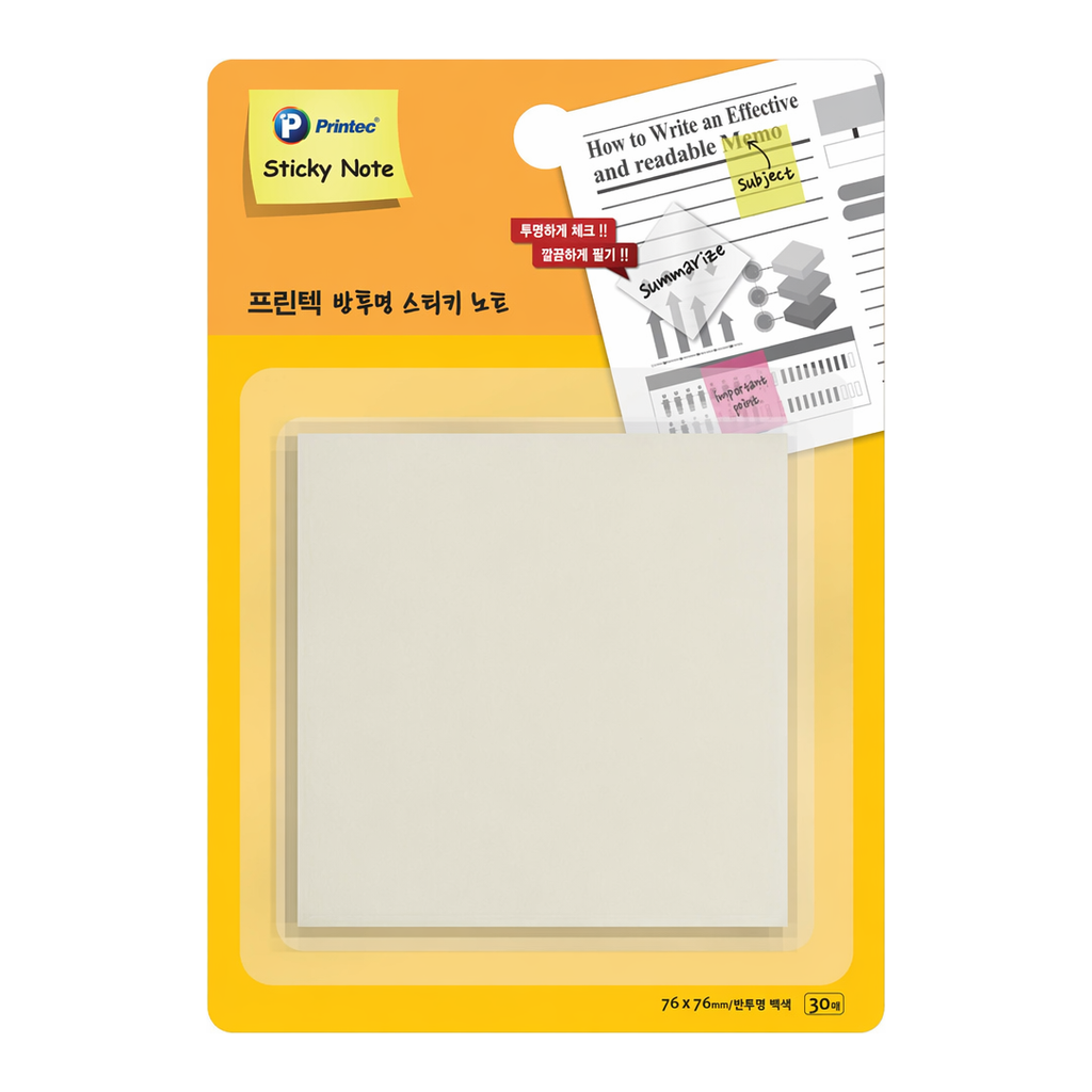 OFFICENEX 프린텍 CL7676W반투명스티키노트 백색 7 6x 76 30매(76x76mm,30매)