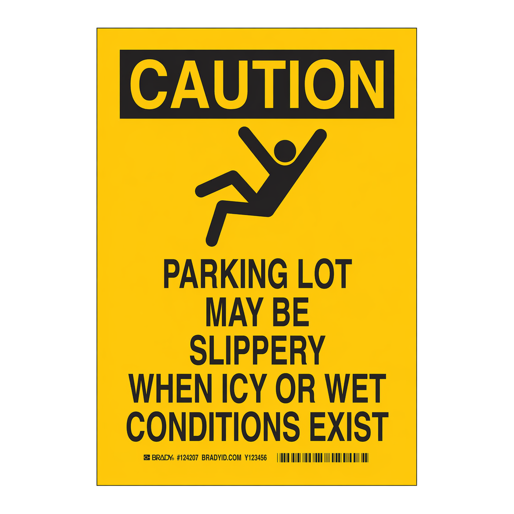 Brady CAUTION Parking Lot May Be Slippery When Icy Or Wet Conditions Exist Sign