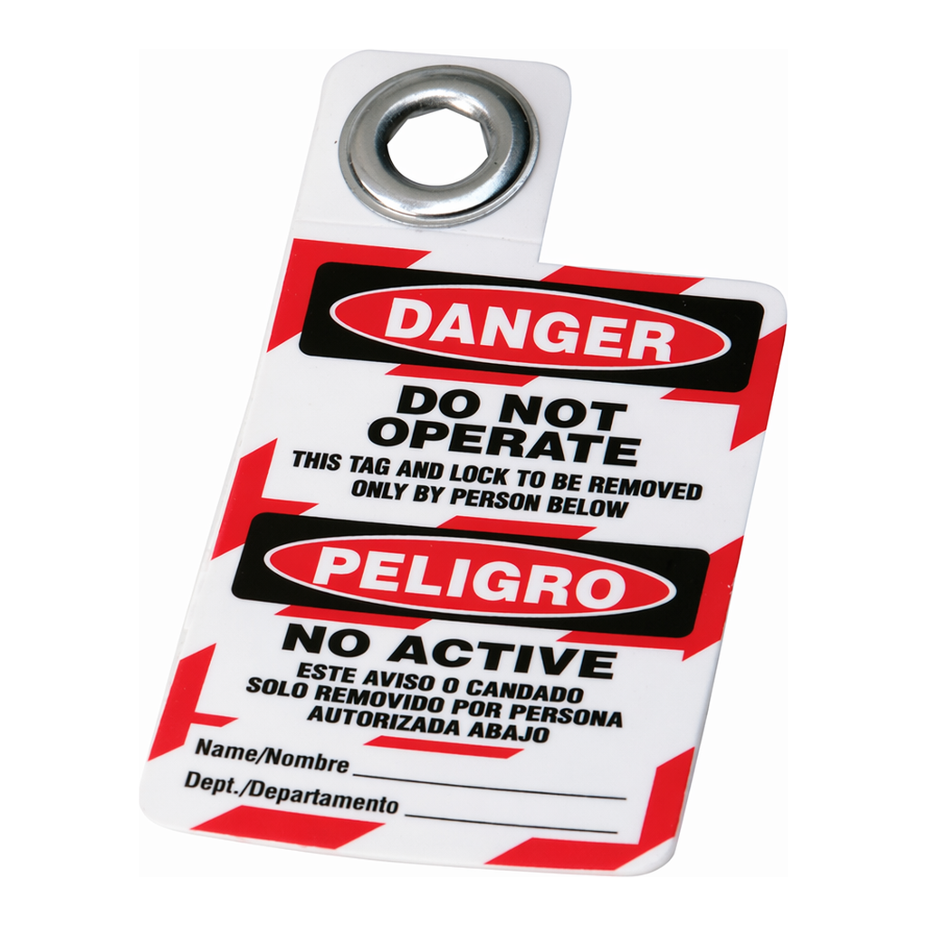 Brady Bilingual Lockout Tags: DANGER Do Not Operate This Tag and Lock To Be Removed Only By Person Below