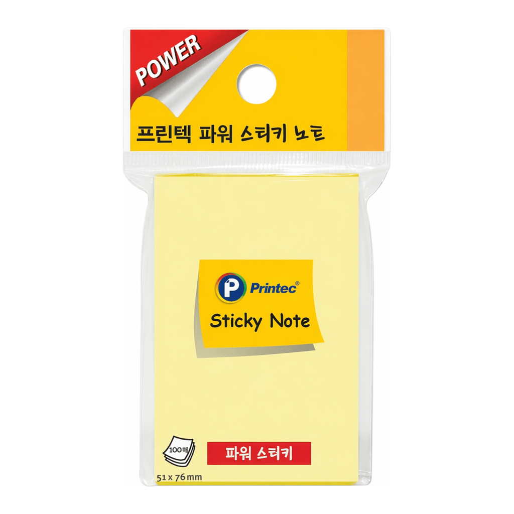 OFFICENEX 프린텍 S5176Y 파워 스티키노트 노랑 51x76mm 100매