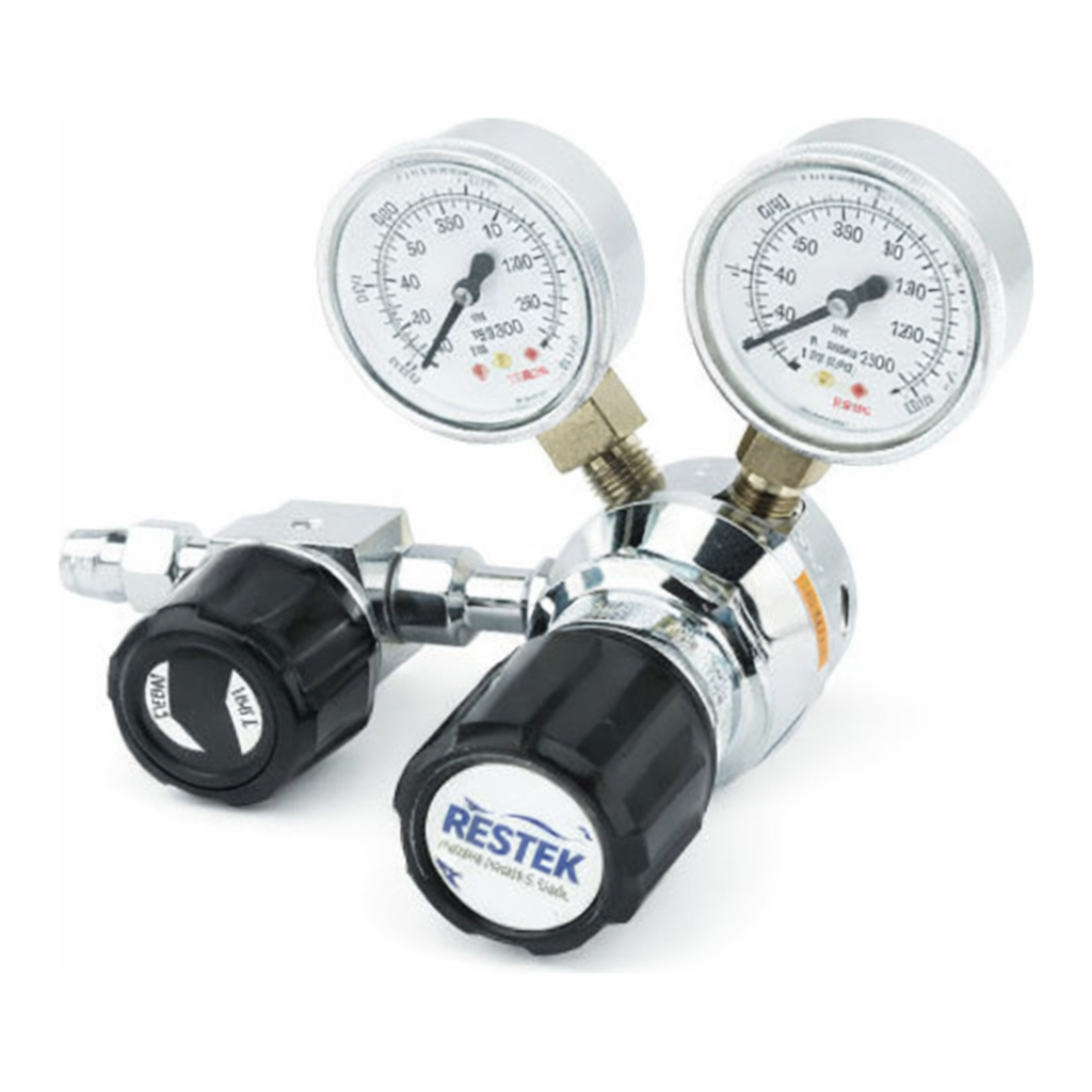 Restek Regulator, Brass, Dual Stage, Ultra High Purity Inert Gas, DIN 477 #6