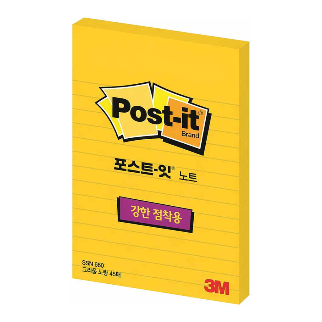 OFFICENEX 3M 포스트잇 강한점착용 660-L 그리움노랑 라인