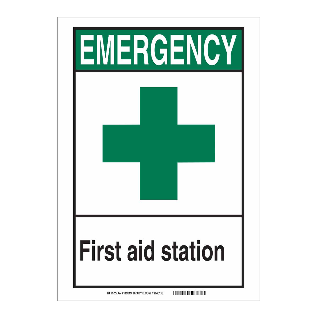 Brady EMERGENCY First Aid Station Sign