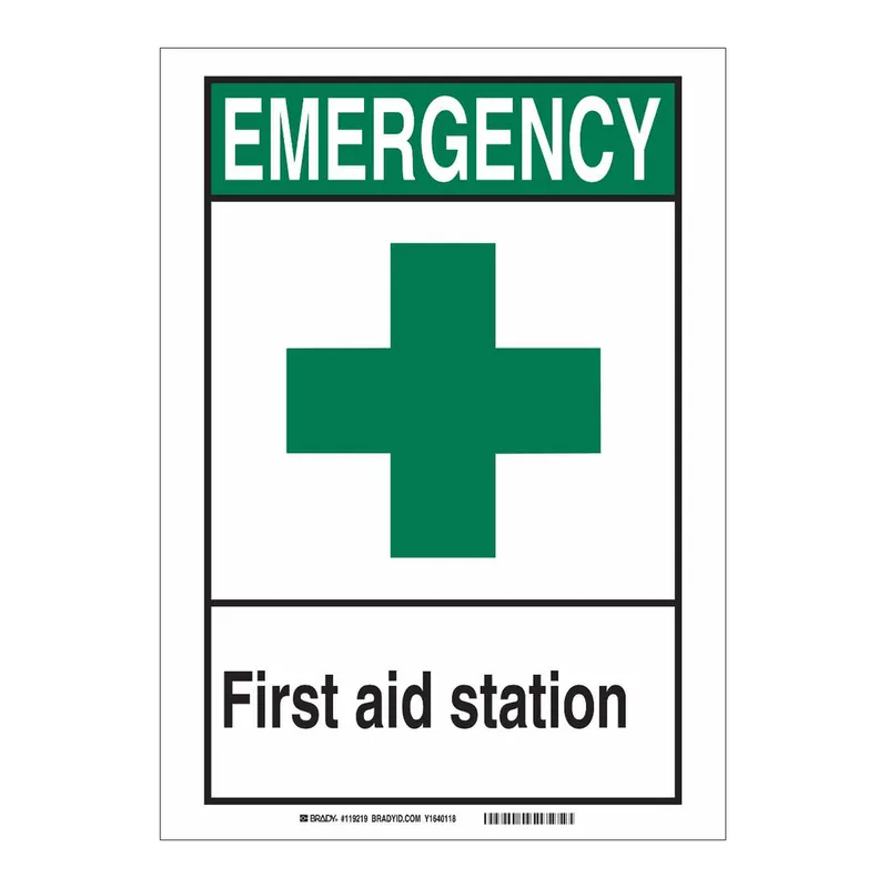 Brady EMERGENCY First Aid Station Sign