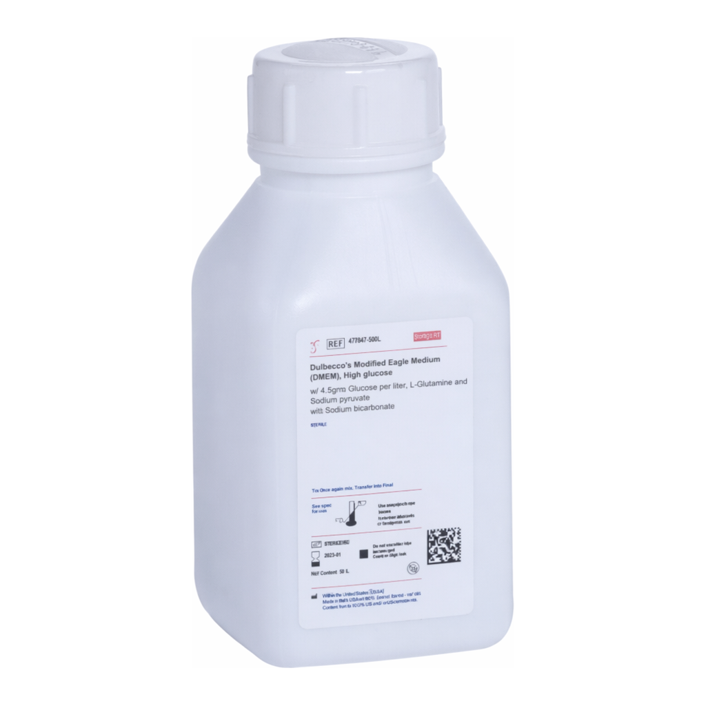 Himedia Dulbecco`s Modified Eagle Medium (DMEM), High glucose w/ 4.5gms Glucose per litre, L-Glutamine, Sodium pyruvate and 25mM HEPES buffer w/o Phenol red and Sodium bicarbonate