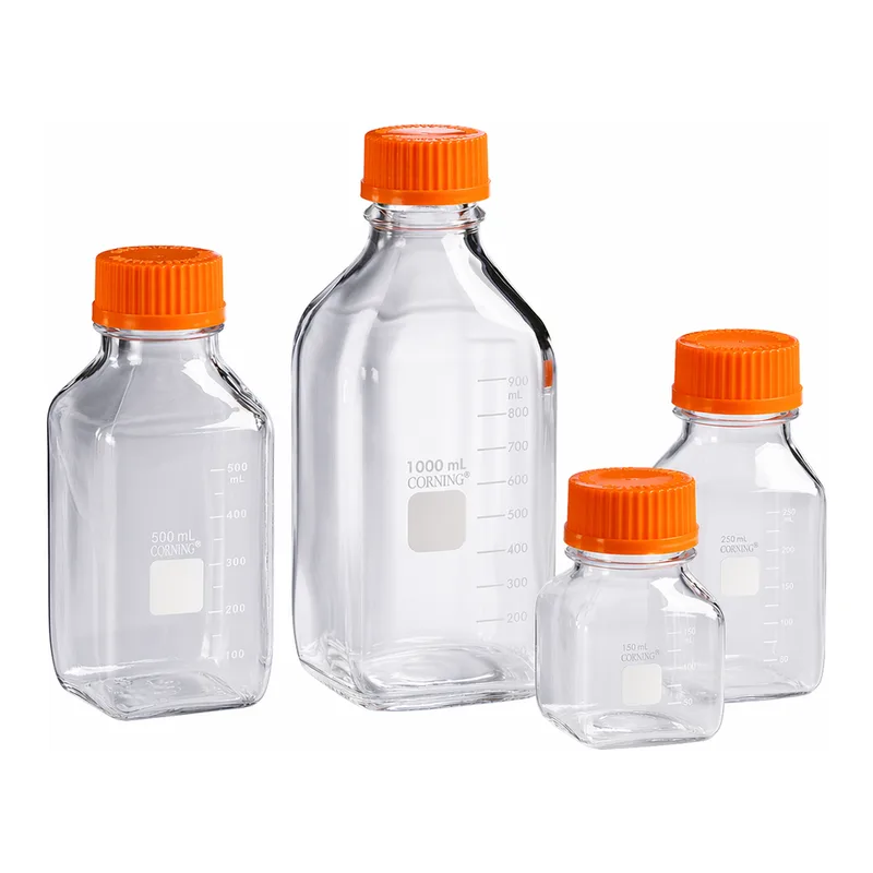 PYREX® Square Glass Media Storage Bottles, Graduated, with Screw Cap