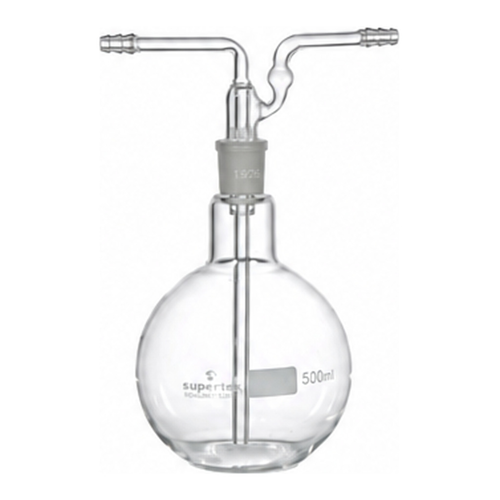 Supertek Gas Washing Bottle, Flat Bottom Flask