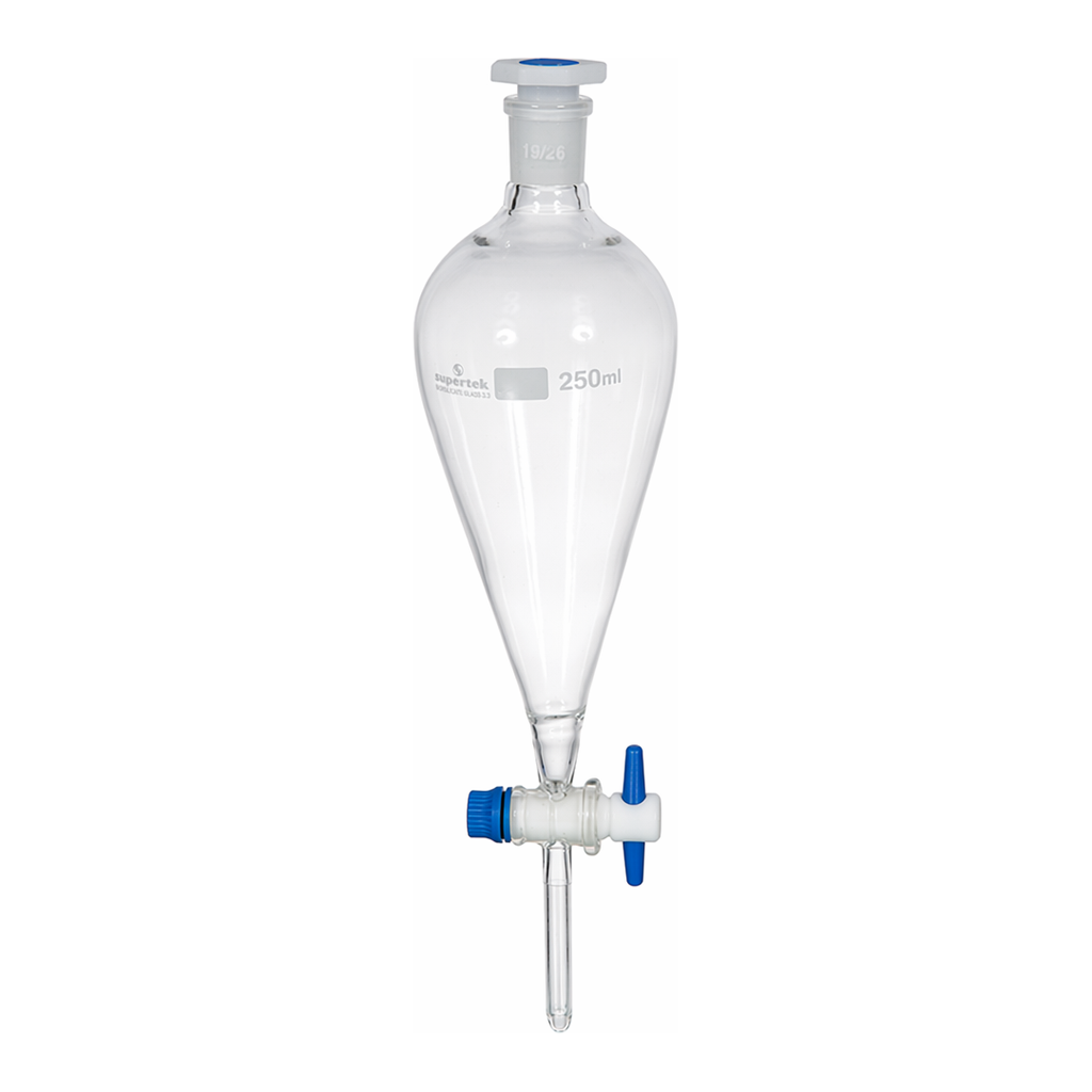 Supertek Separating Funnel, Squibb Shape, Plain, With Polythene Stopper