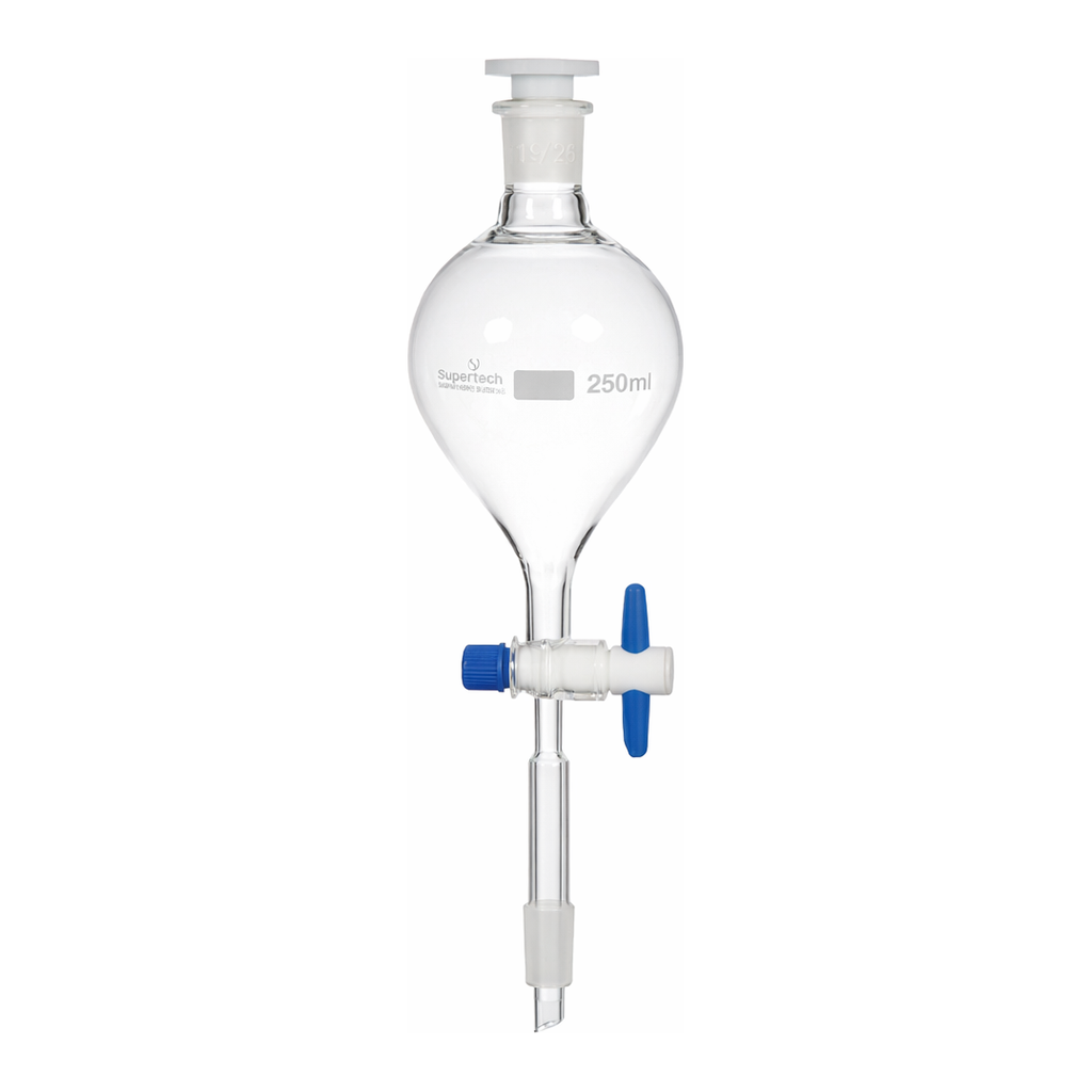 Supertek Separating Funnel, Globe Shape, Plain, With Stem Inside Cone