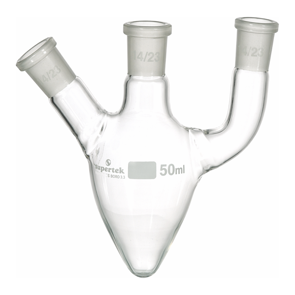 Supertek Flask, Pear Shape, Three Necks