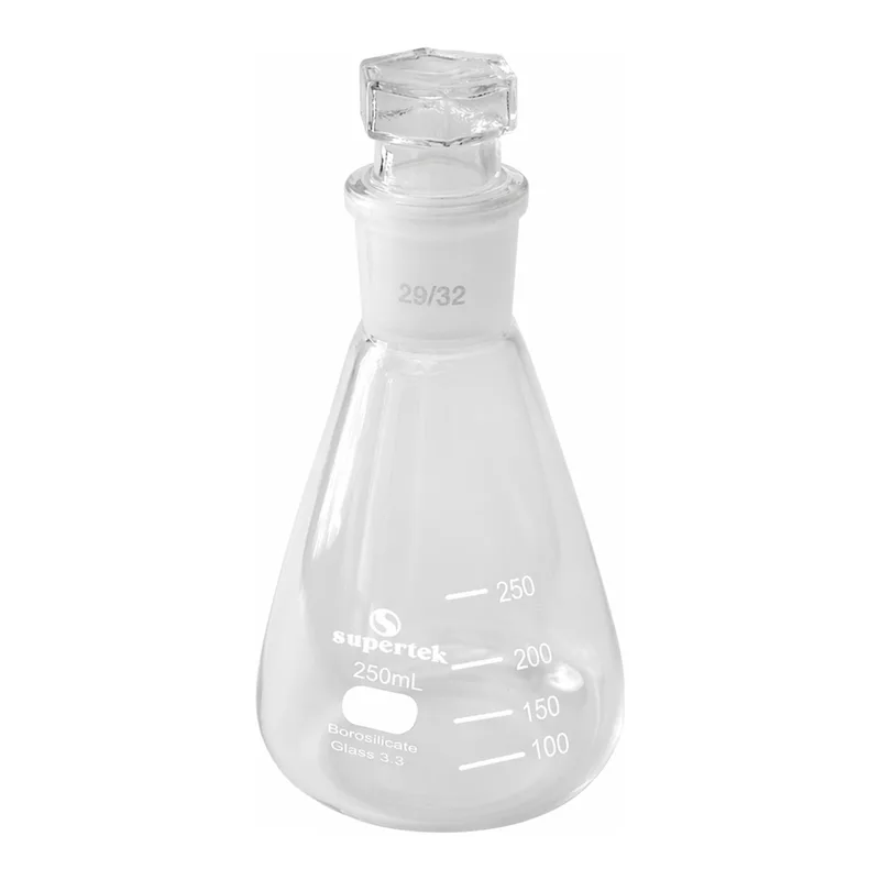 Supertek Flask, Conical (Erlenmeyer), With Ground Joint & Hollow Glass Stopper
