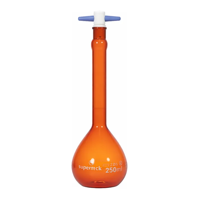 Supertek Flask, Volumetric, Amber Glass, With PTFE Stopper, Class A (ASTM)