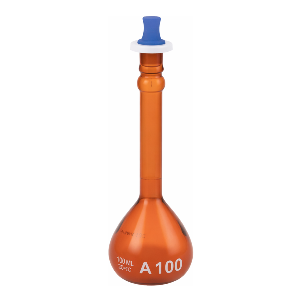 Supertek Volumetric Flask -ASTM Amber, Wide Mouth Heavy Duty,With PP Stopper