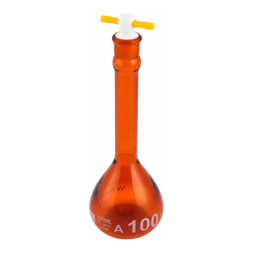 Supertek Volumetric Flask -ASTM Amber, Wide Mouth Heavy Duty,With PTFE Stopper Class A