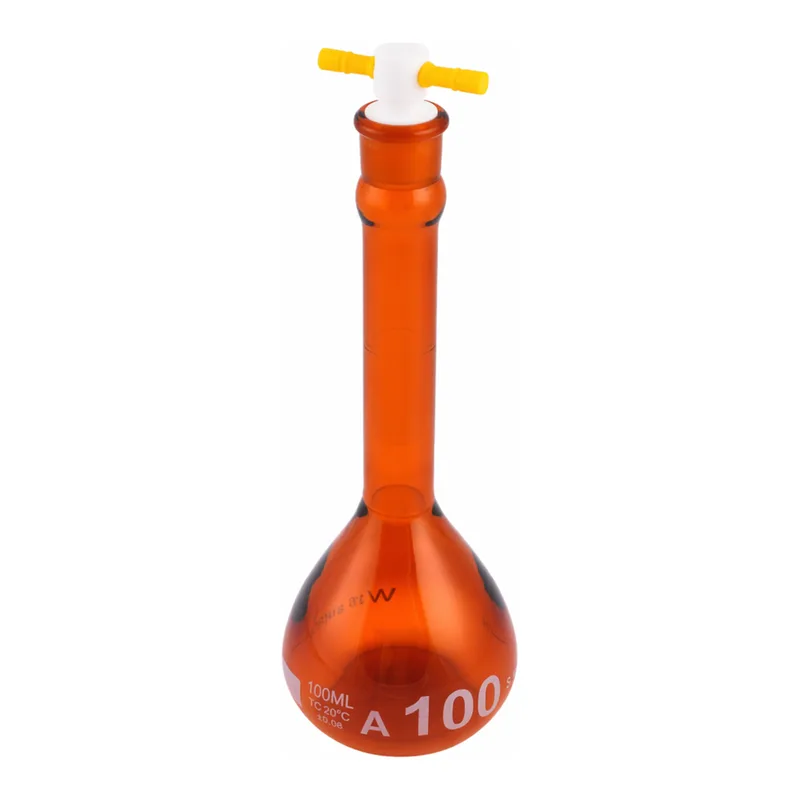 Supertek Volumetric Flask -ASTM Amber, Wide Mouth Heavy Duty,With PTFE Stopper Class A