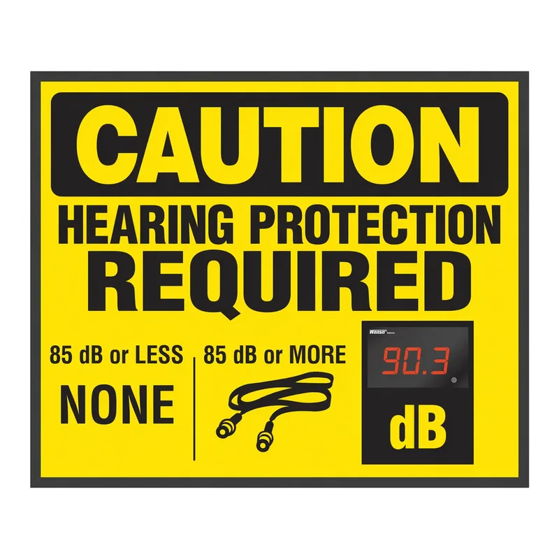 Brady Decibel Status Sign - CAUTION HEARING PROTECTION REQUIRED 85 DB OR LESS NONE 85 DB OR MORE, Ear Plug Picto