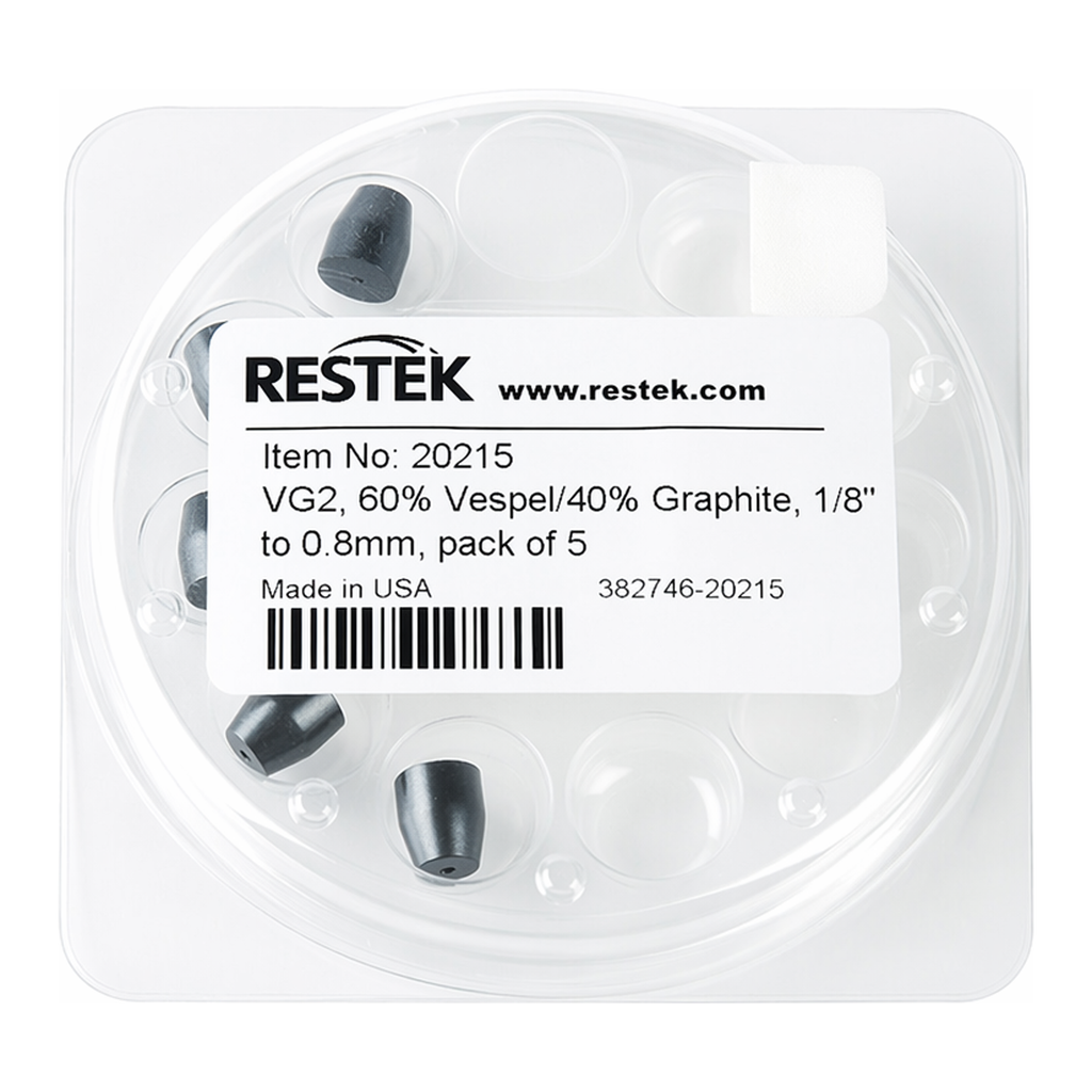 Restek Ferrule, Vespel/Graphite, VG2, 60% Vespel/40% Graphite Reducing, 1/8in to 0.8mm Pack of 5