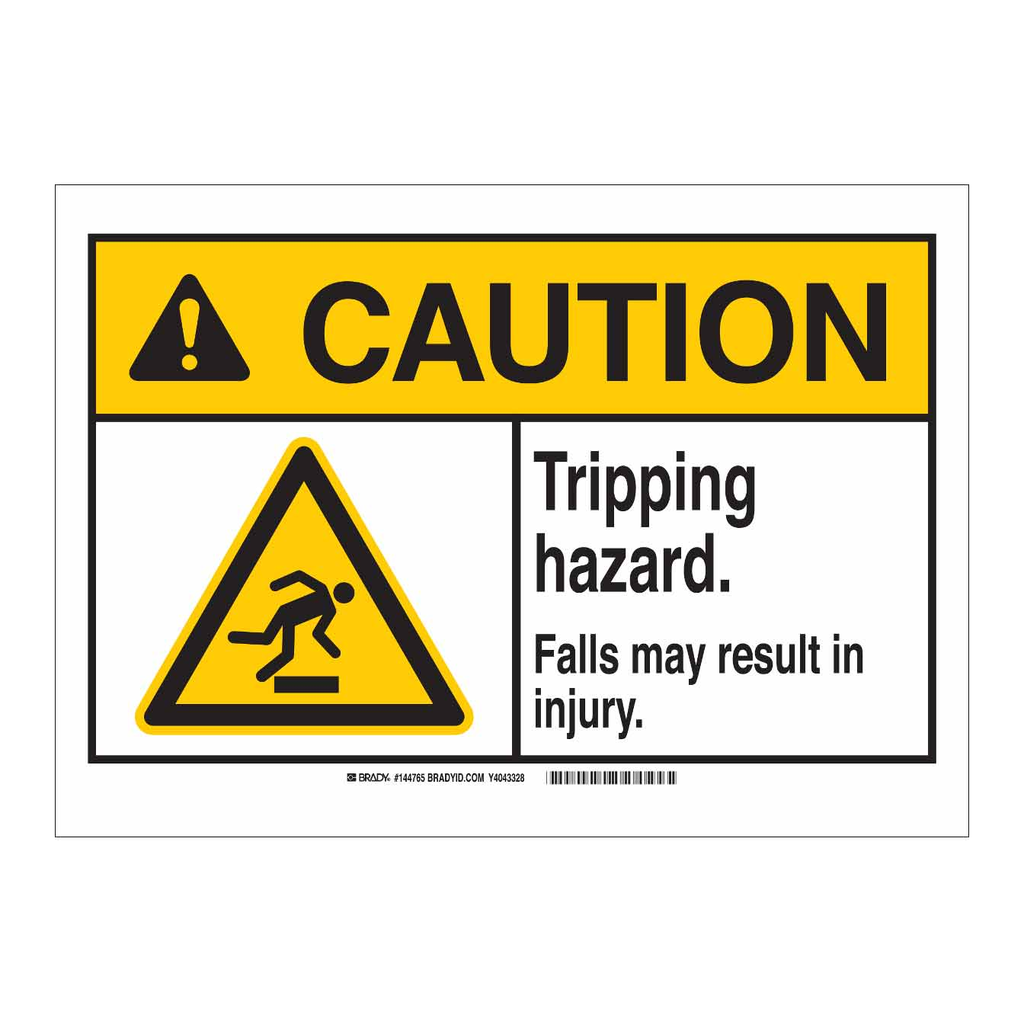 Brady CAUTION Tripping Hazard. Falls May Result In Injury. Sign