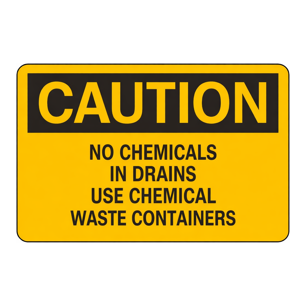 Brady CAUTION No Chemicals In Drains Use Chemical Waste Containers Sign
