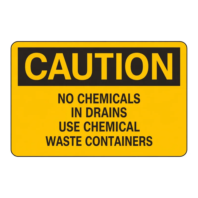Brady CAUTION No Chemicals In Drains Use Chemical Waste Containers Sign
