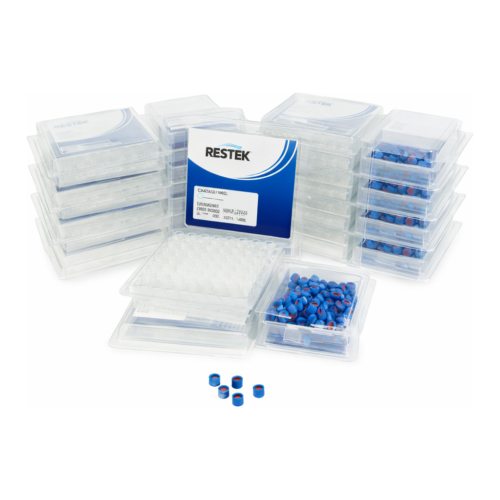 Restek 2ml Screw Thread Vial Kit, Clear w/Grad Marking Spot 9mm, Blue PTFE/Butyl Rubber Liner 100