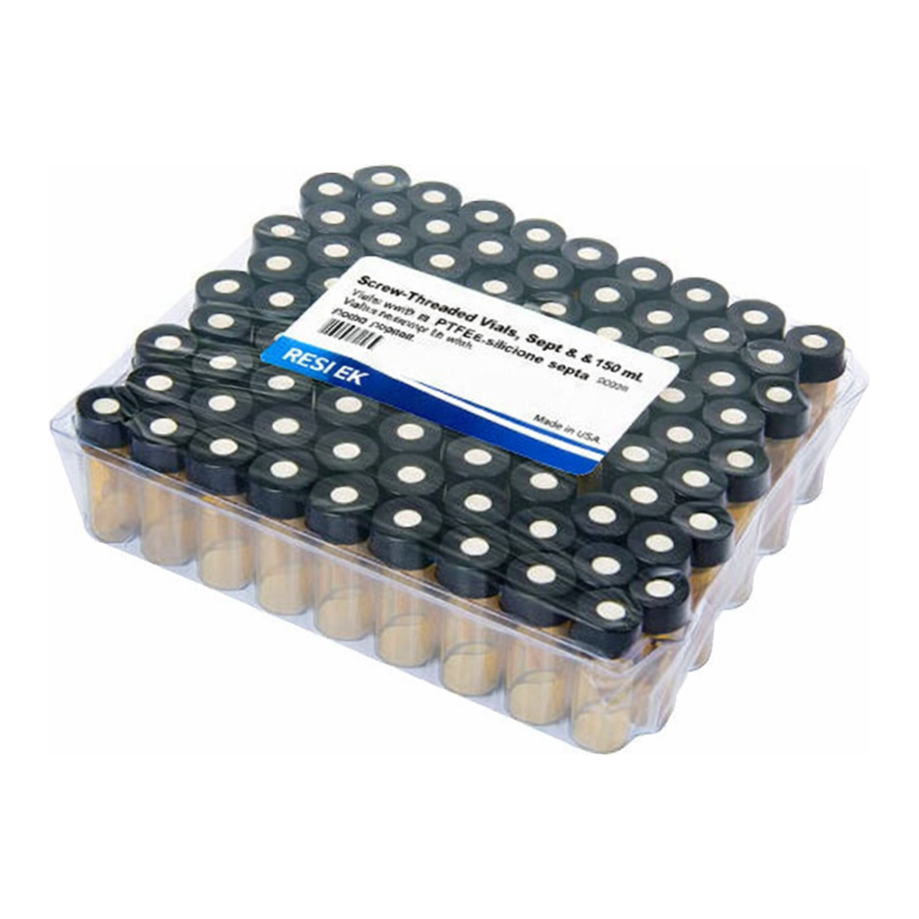 Restek Vial, Threaded w/Septa, 2ml Ambr 8-425 w/Red PTFE/ Sil Septa 0.045in 100 Pack