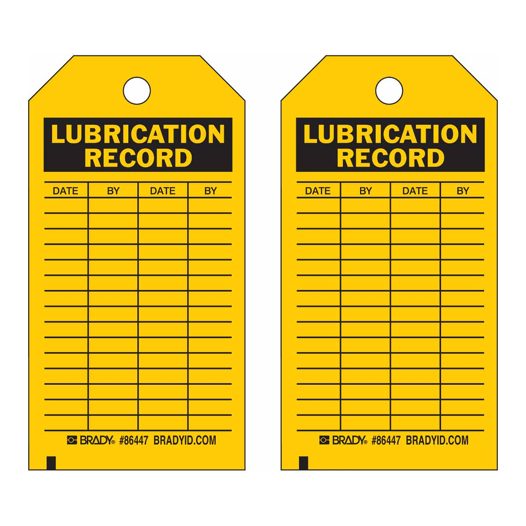 Brady Lubrication Record Inspection Tags