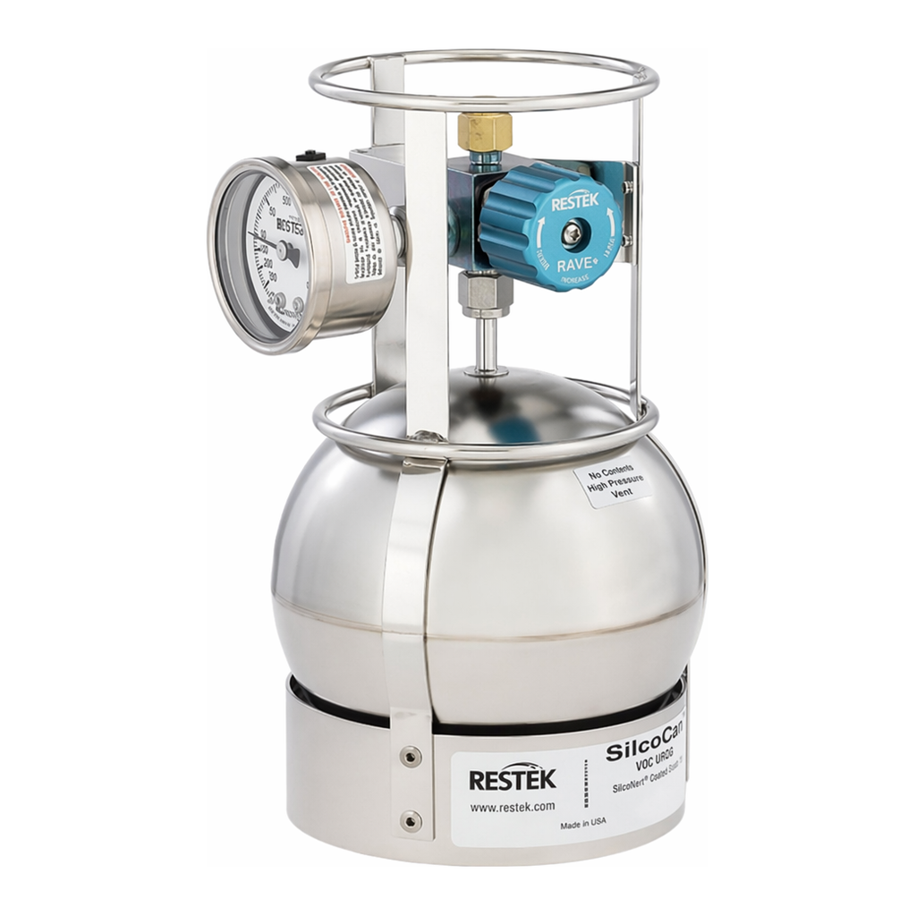 Restek SilcoCan Canister 1L with 3-Port Siltek-Treated RAVE+ with Gauge