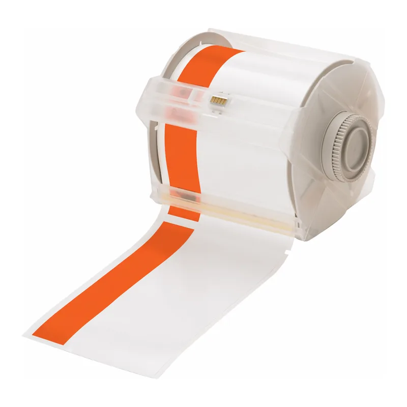 Brady All Weather Permanent Adhesive Vinyl Label Tape for GlobalMark Printer - 4", Warning Header 1" Stripe