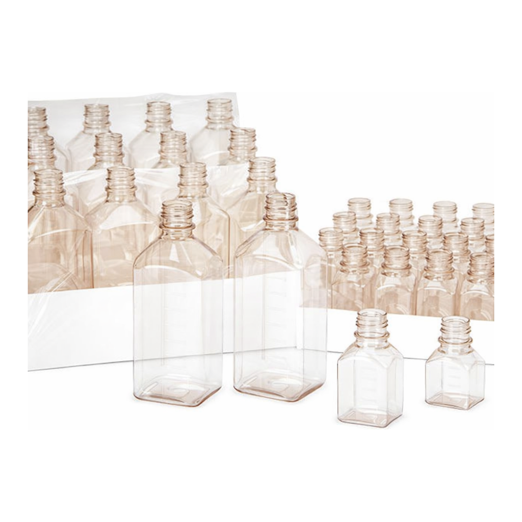 Nalgene PETG Square Media Bottles without Closure: Sterile, Shrink-Wrapped Trays