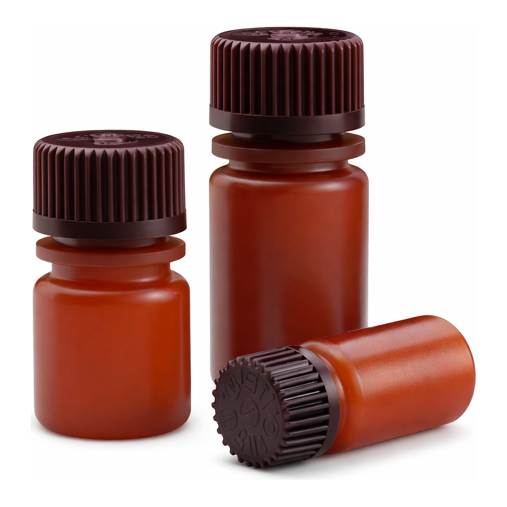 Nalgene Translucent Amber HDPE Diagnostic Bottles with Closure: Bulk Pack