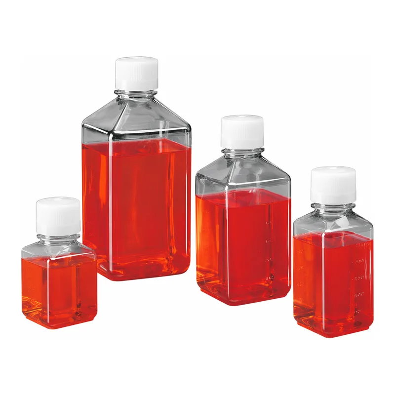 Nalgene Square PET Media Bottles with Closure: Sterile, Shrink-Wrapped Trays