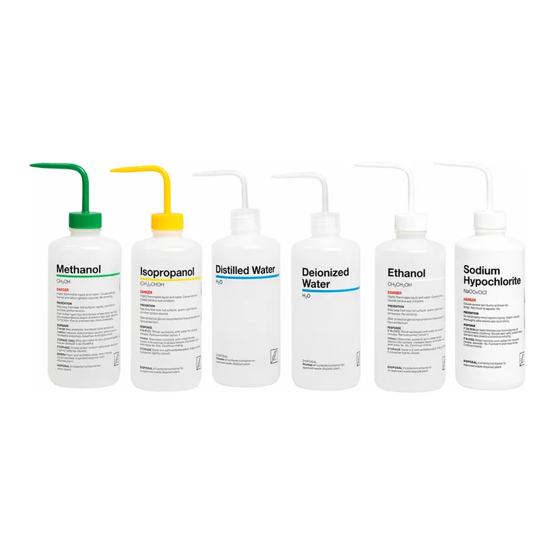 Nalgene Right-to-Understand Safety Wash Bottles featuring Globally Harmonized System (GHS) labeling