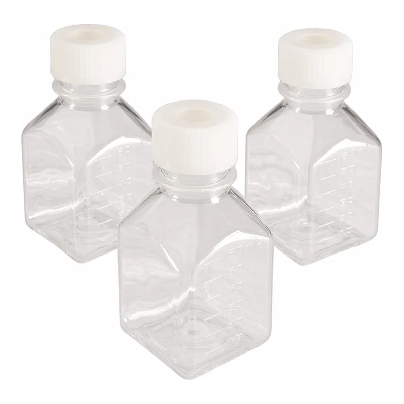 Nalgene Square PETG Media Bottle with Septum Closure: 멸균된 압착 포장 트레이