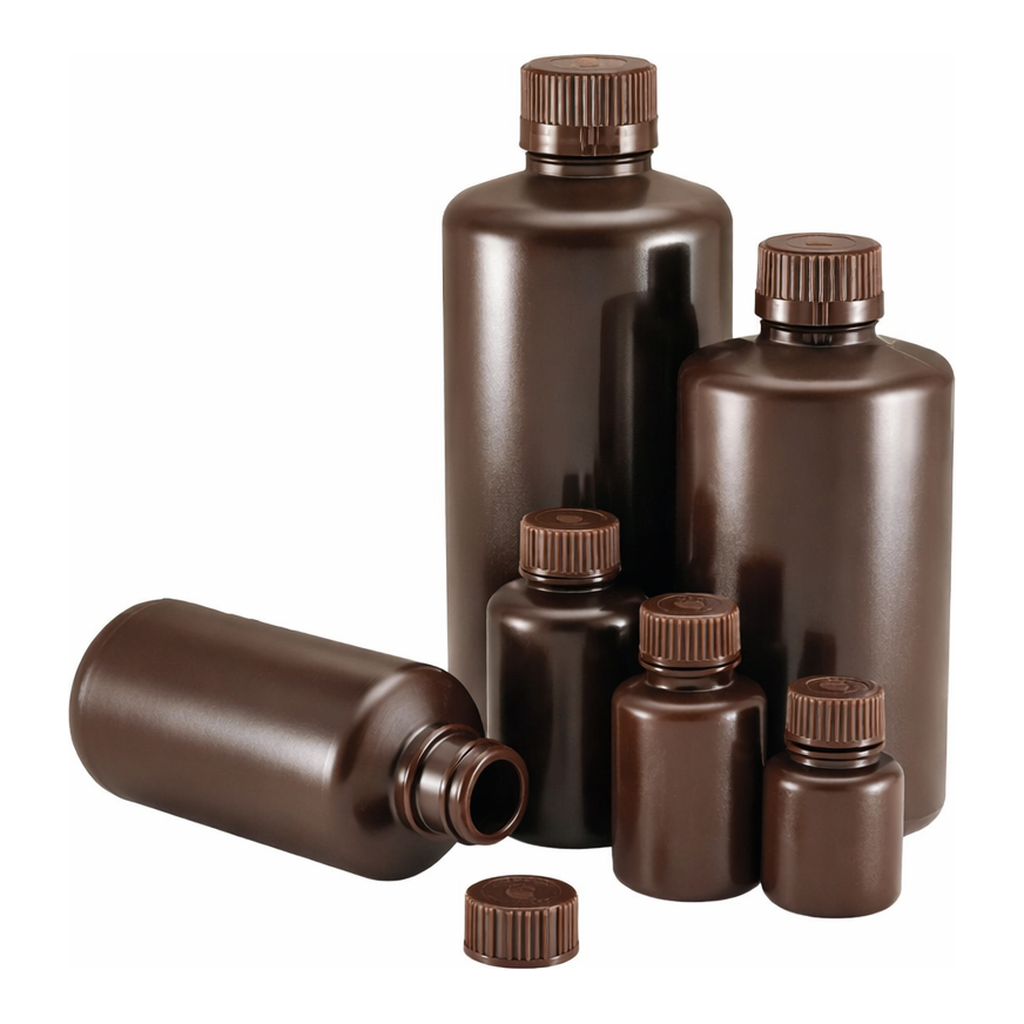 Nalgene Narrow-Mouth Opaque Amber HDPE Packaging Bottles with Closure: Bulk Pack